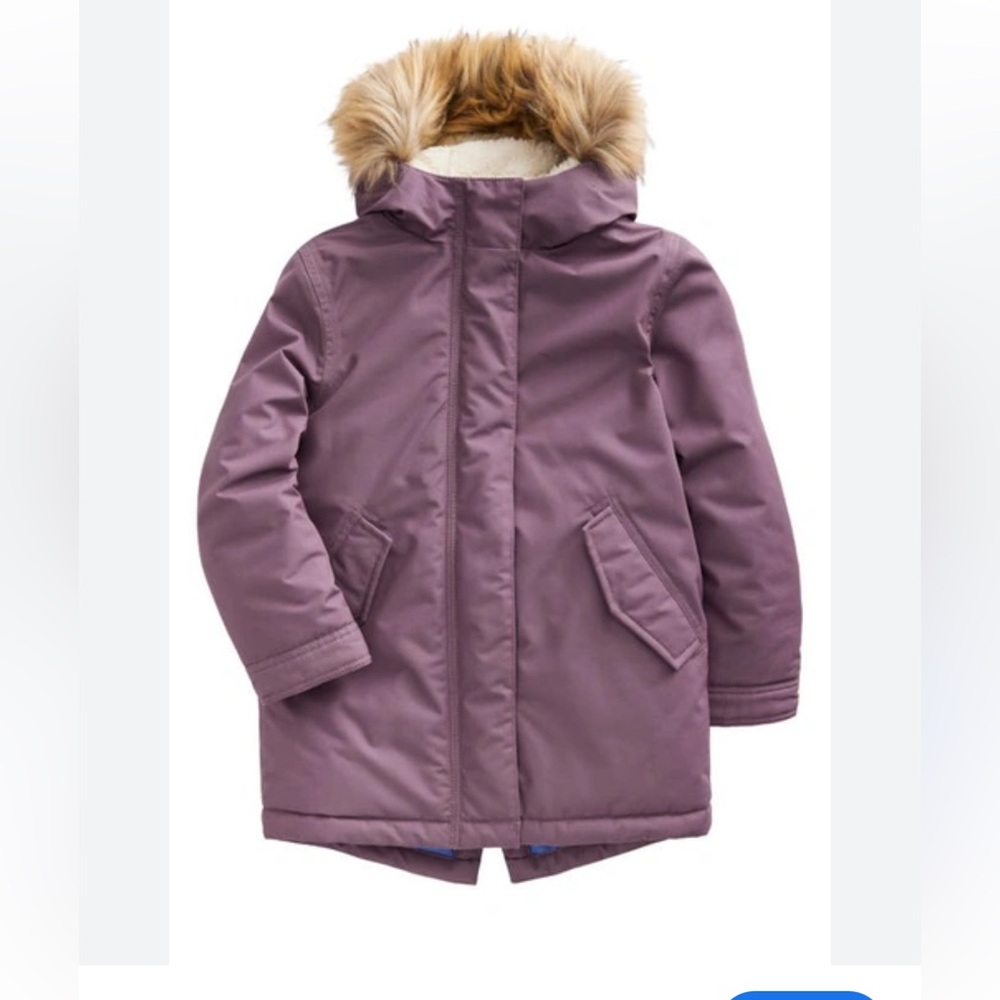 Mini Boden Parka Coat Purple Faux Fur Hood Girls Size 2-3Y